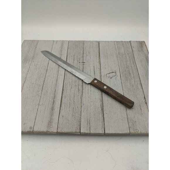 Vintage Barretts 12 1/4" Slicing Carving Knife Wood Handle 7 3/4" Blade - Picture 1 of 7